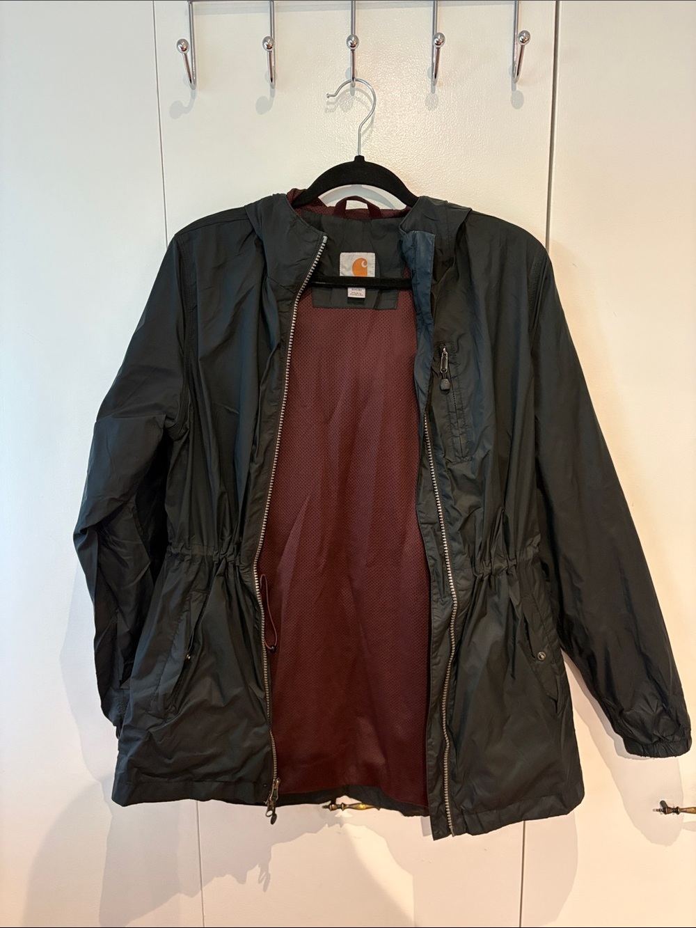 Carhartt Black Hooded Anorak Jacket with Maroon Interior